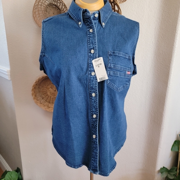 Wrangler 20X Sleeveless Denim Shirt SZ XL - Picture 1 of 6